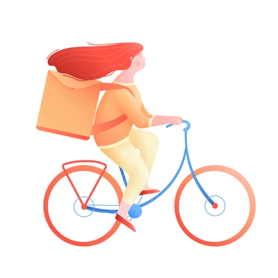 Side view of woman with bag riding bicycle vector illustration