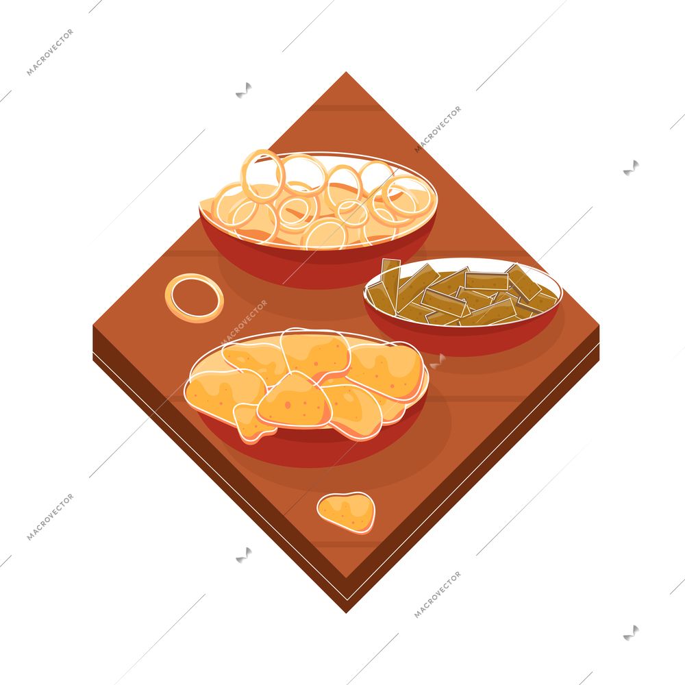 Beer bar set flat composition with square table and dishes with salty snacks vector illustration