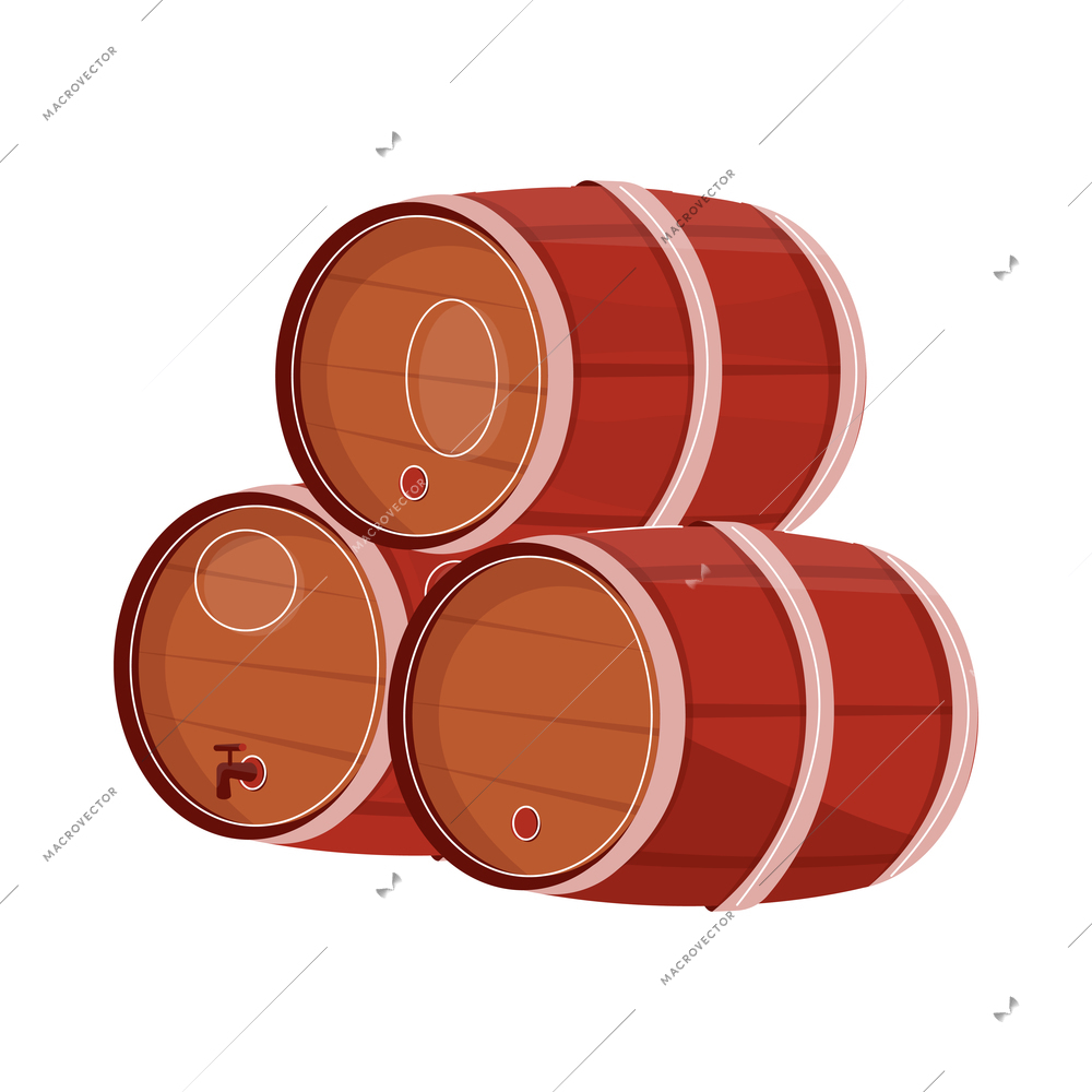 Beer bar set flat composition with images of wooden brewers casks on blank background vector illustration