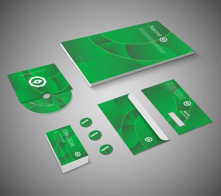 Green abstract business company stationery template for corporate identity and branding set isolated vector illustration