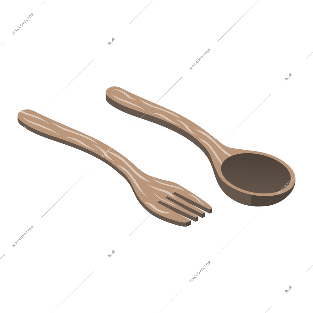 Zero waste isometric composition with isolated icons of wooden spoon and fork on blank background vector illustration