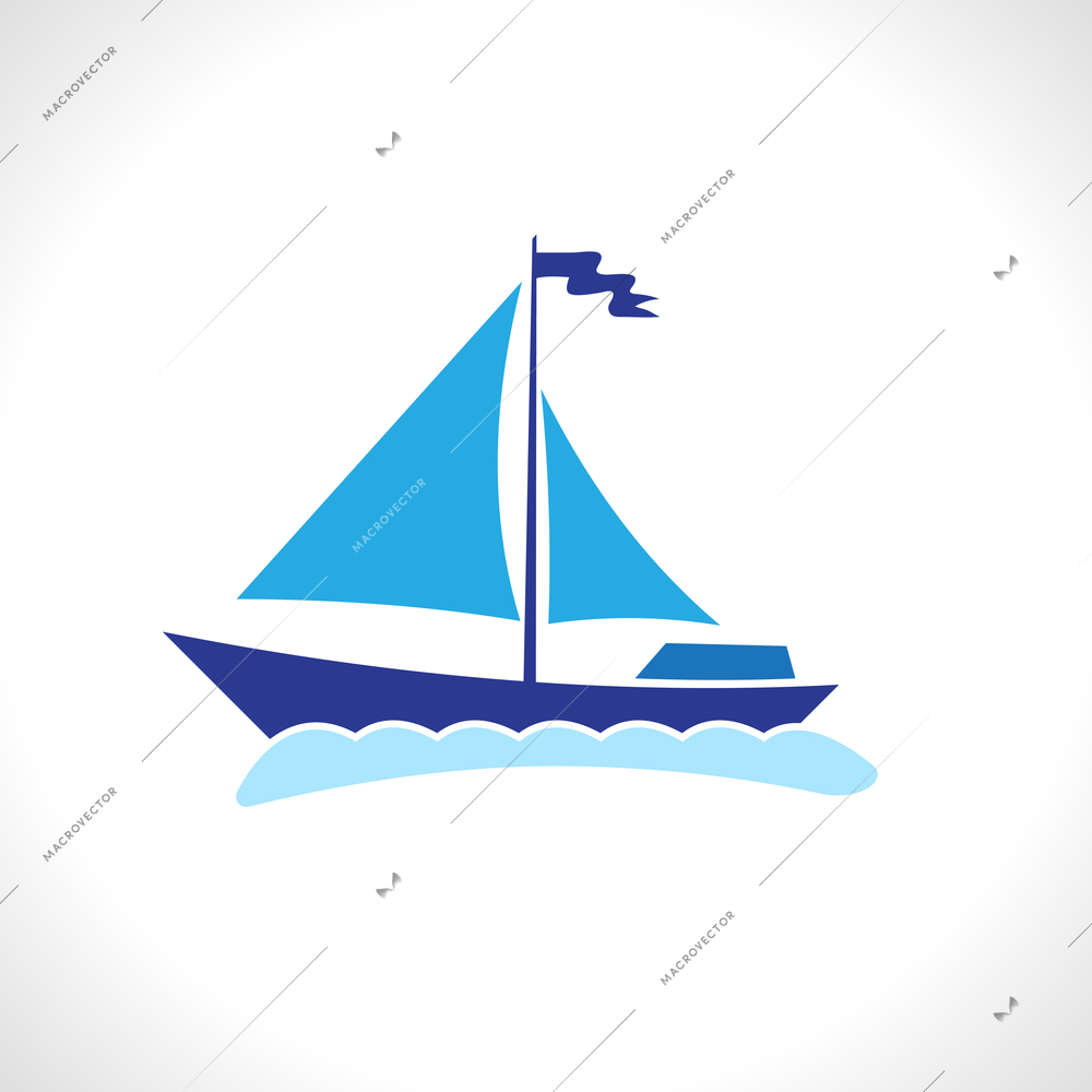Ship sailing yacht silhouette isolated on white background vector illustration