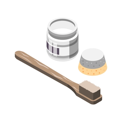 Zero waste isometric composition with icons of toothbrush and beauty products in recyclable jars vector illustration