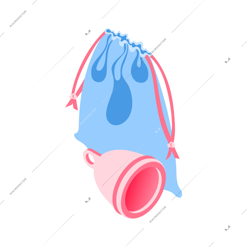 Zero waste isometric composition with medical products icons of cups for collecting menstrual blood vector illustration