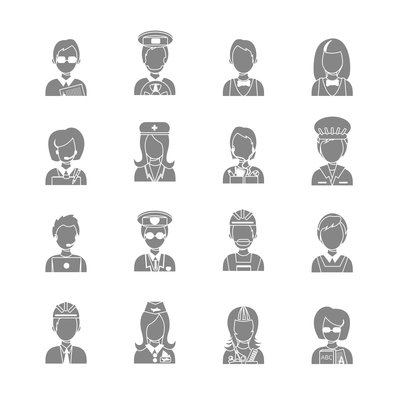 Set of occupations profession people characters in gray color vector illustration