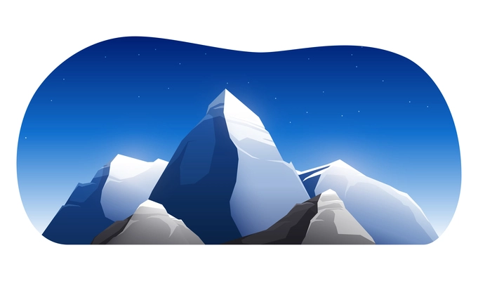 Mountains rocks landscapes set flat composition with view of mountain range with stars on night sky vector illustration