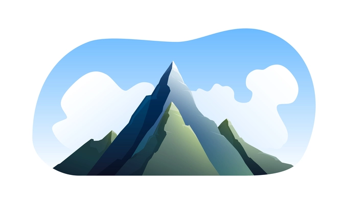 Mountains rocks landscapes set flat composition of sky clouds and mountain pinnacles vector illustration