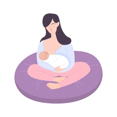 Childbirth motherhood flat composition with view of breast feeding by mother holding baby in her arms vector illustration