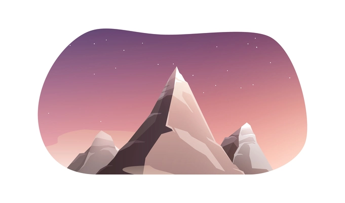 Mountains rocks landscapes set flat composition with night scenery and starry sky with mountain peaks vector illustration