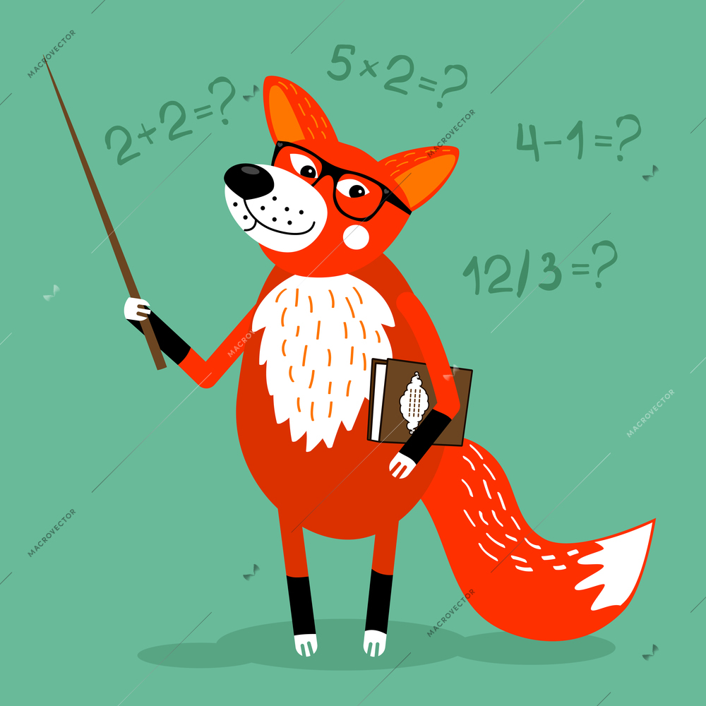 Fox teacher children education school vector illustration