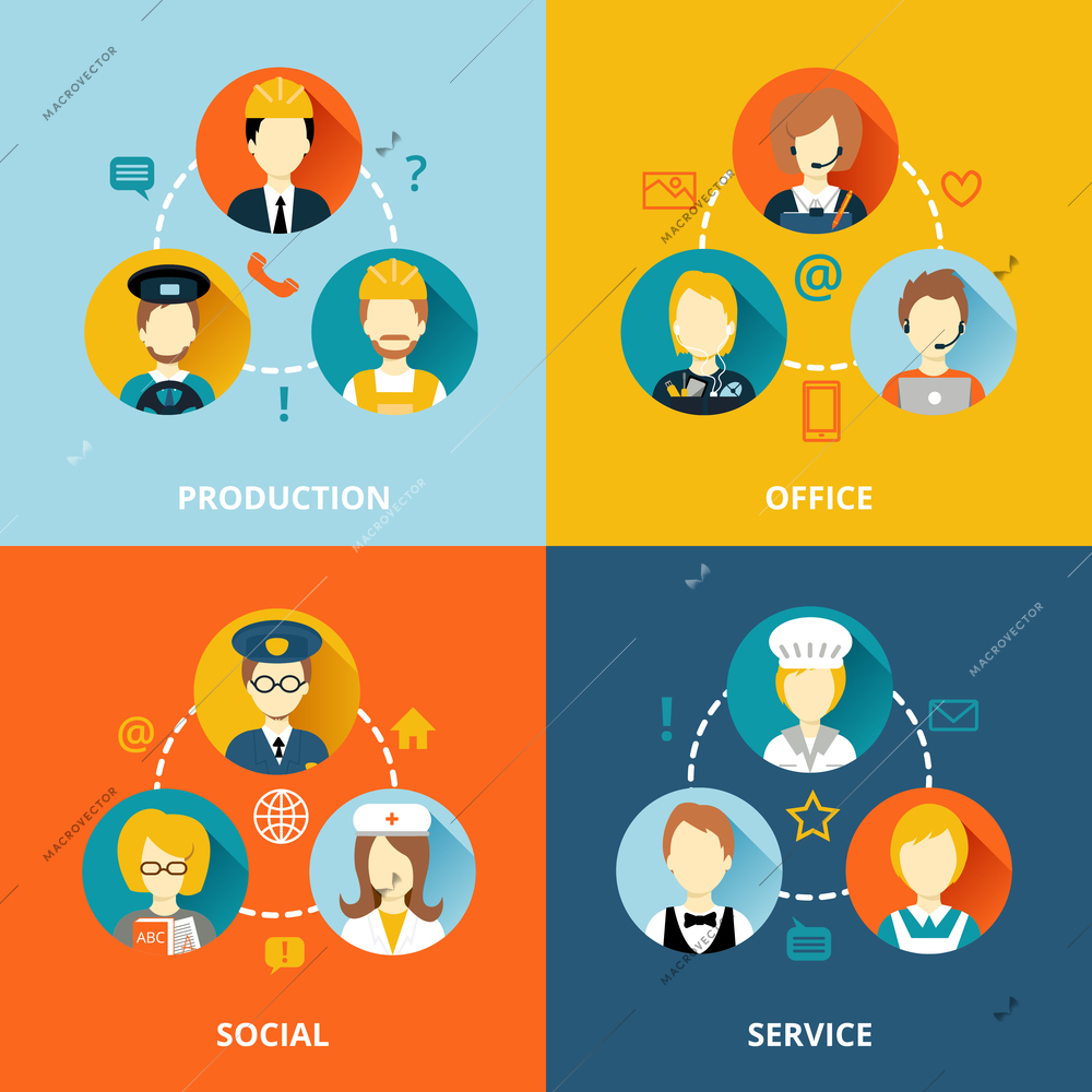 profession concept flat business icons set of services network social composition for infographics design web elements vector illustration
