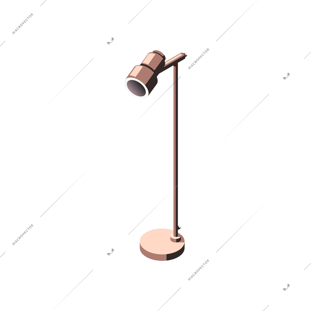 Loft interior isometric composition with isolated image of floor lamp with long standard on blank background vector illustration