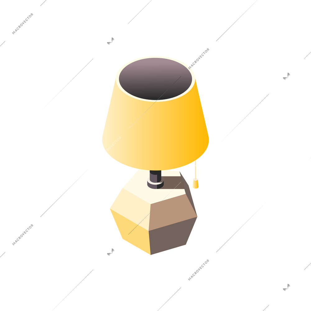 Loft interior isometric composition with lamp and its shade isolated on blank background vector illustration