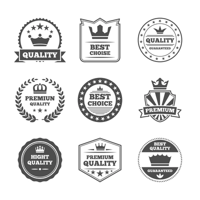 Best quality high premium value superior brands  individual labels with royal crown emblems collection isolated vector illustration