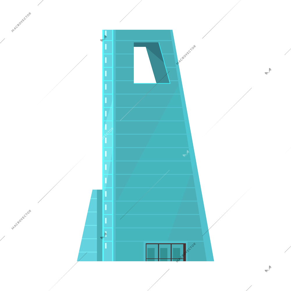 Smart city technology composition with isolated image of high skyscraper with glossy surface on blank background vector illustration