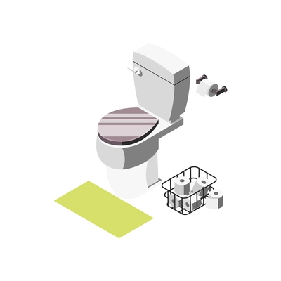 Loft interior isometric composition with images of toilet bowl with box of soft tissue paper vector illustration