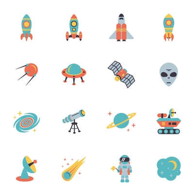 Space icons set of rocket ufo galaxy and planet vector illustration