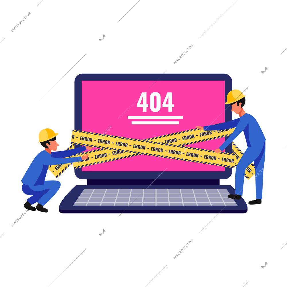 People phone laptop tablet device application interface interaction composition with computer 404 error and maintenance barriers vector illustration