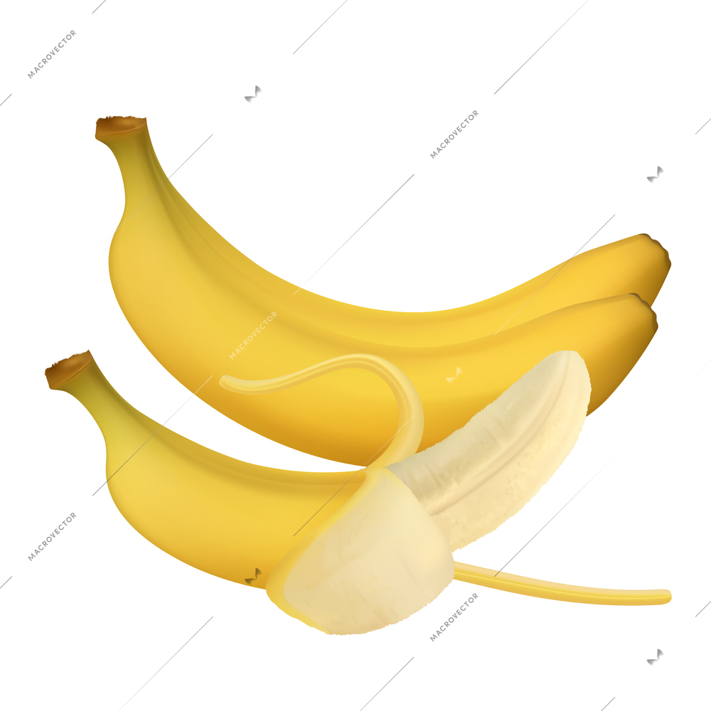 Exotic fruits big set realistic composition with ripe banana fruits with whole fruits and skin of bananas vector illustration