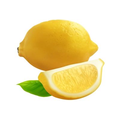 Exotic fruits big set realistic composition with images of lemon with slice and leaf vector illustration