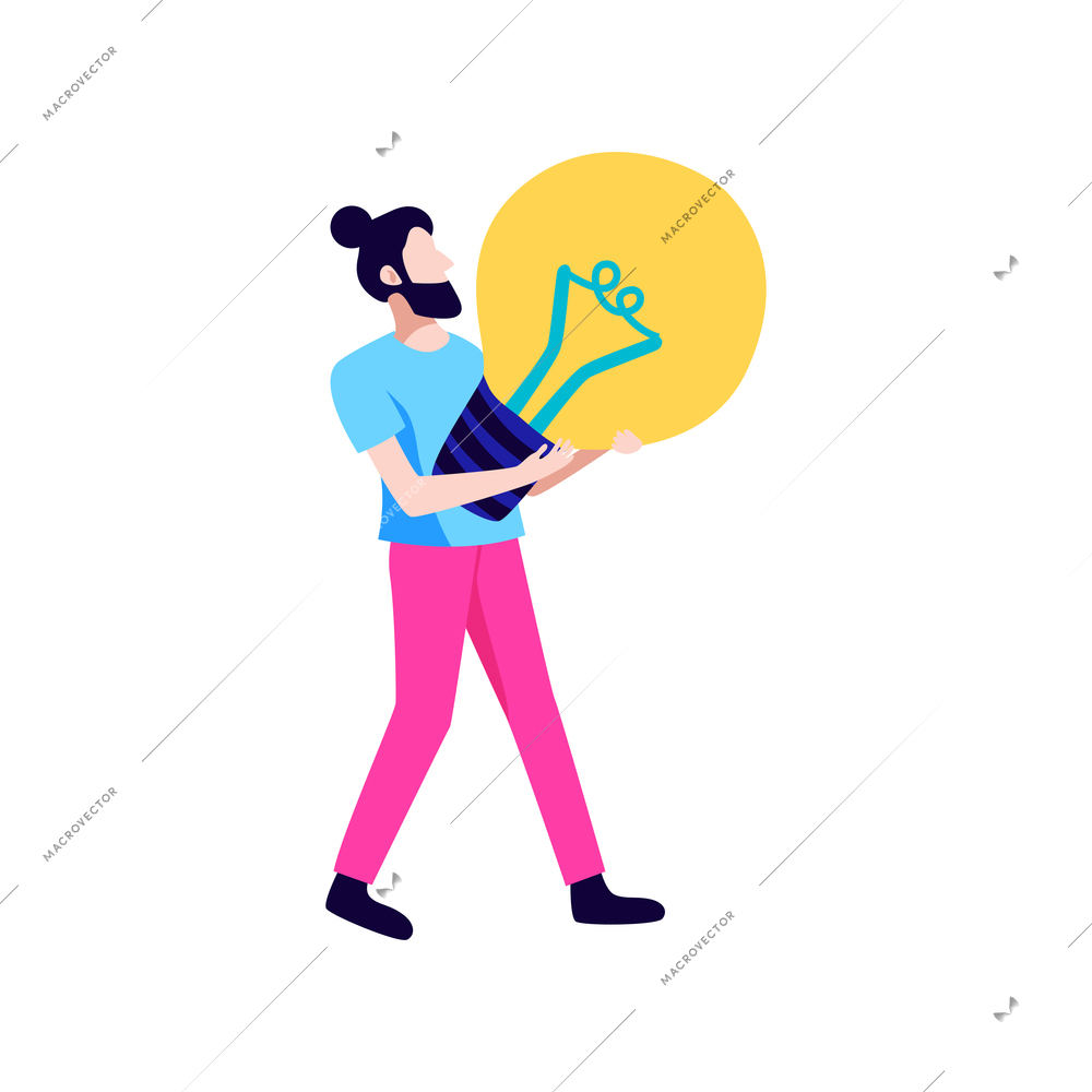 Crowdfunding composition with male human character carrying conceptual lamp image representing idea vector illustration