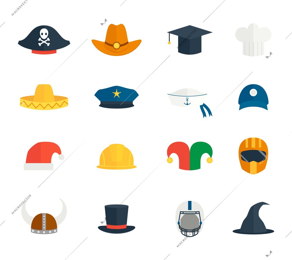 Modern and old hat and caps icons set isolated vector illustration