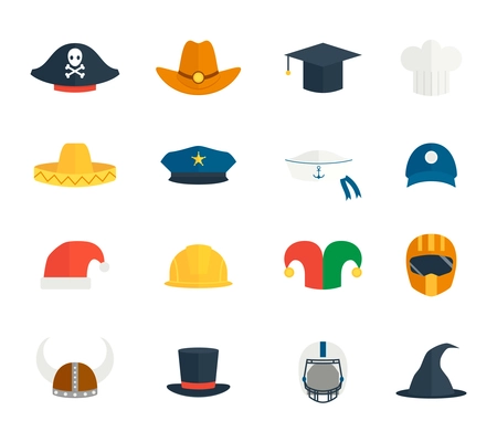 Modern and old hat and caps icons set isolated vector illustration