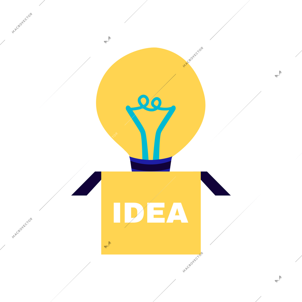 Crowdfunding composition with conceptual images of idea lamp inside open cardboard box vector illustration