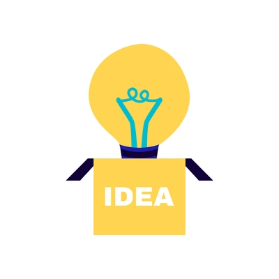 Crowdfunding composition with conceptual images of idea lamp inside open cardboard box vector illustration