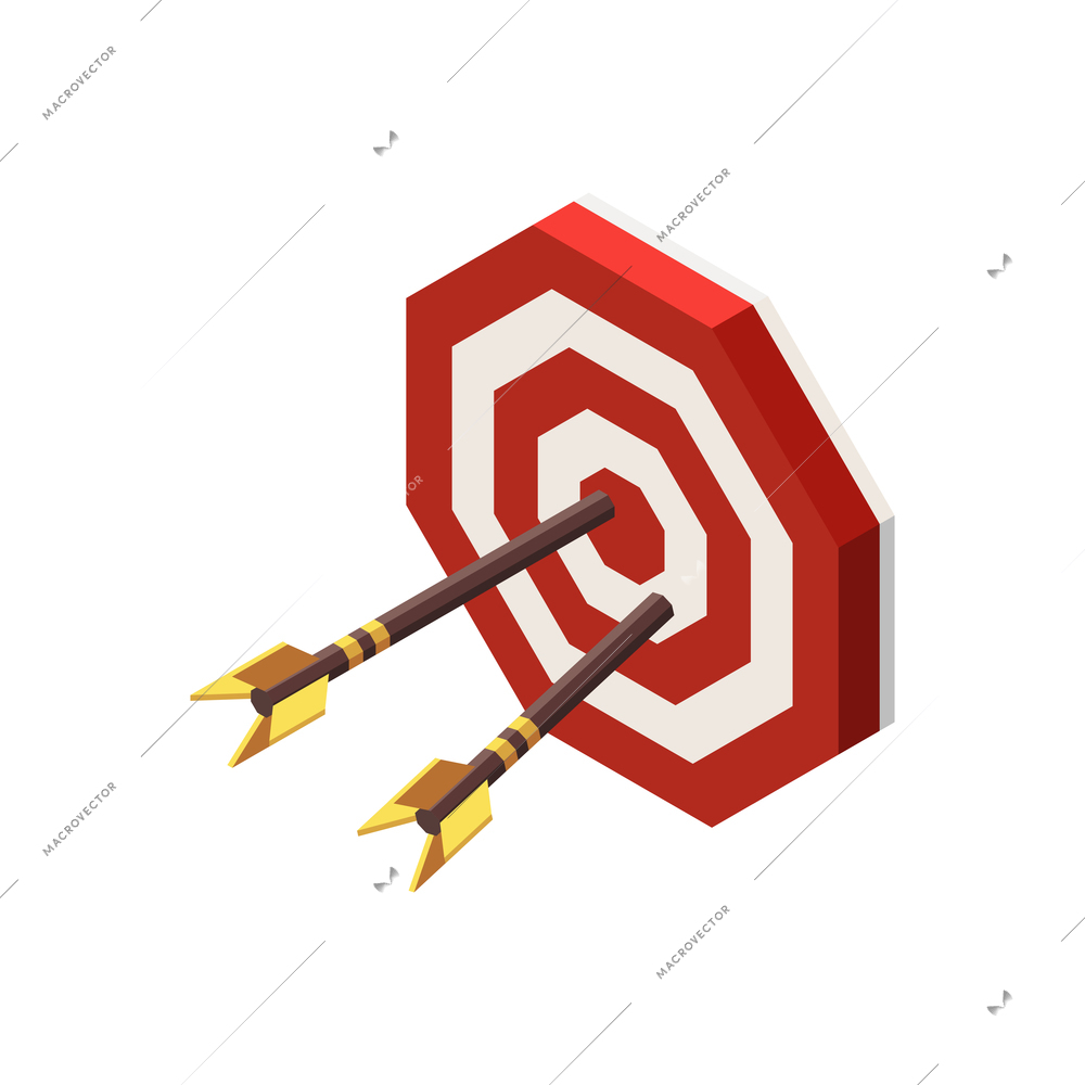 Web seo isometric composition with images of golden arrows and red sign of target goal vector illustration