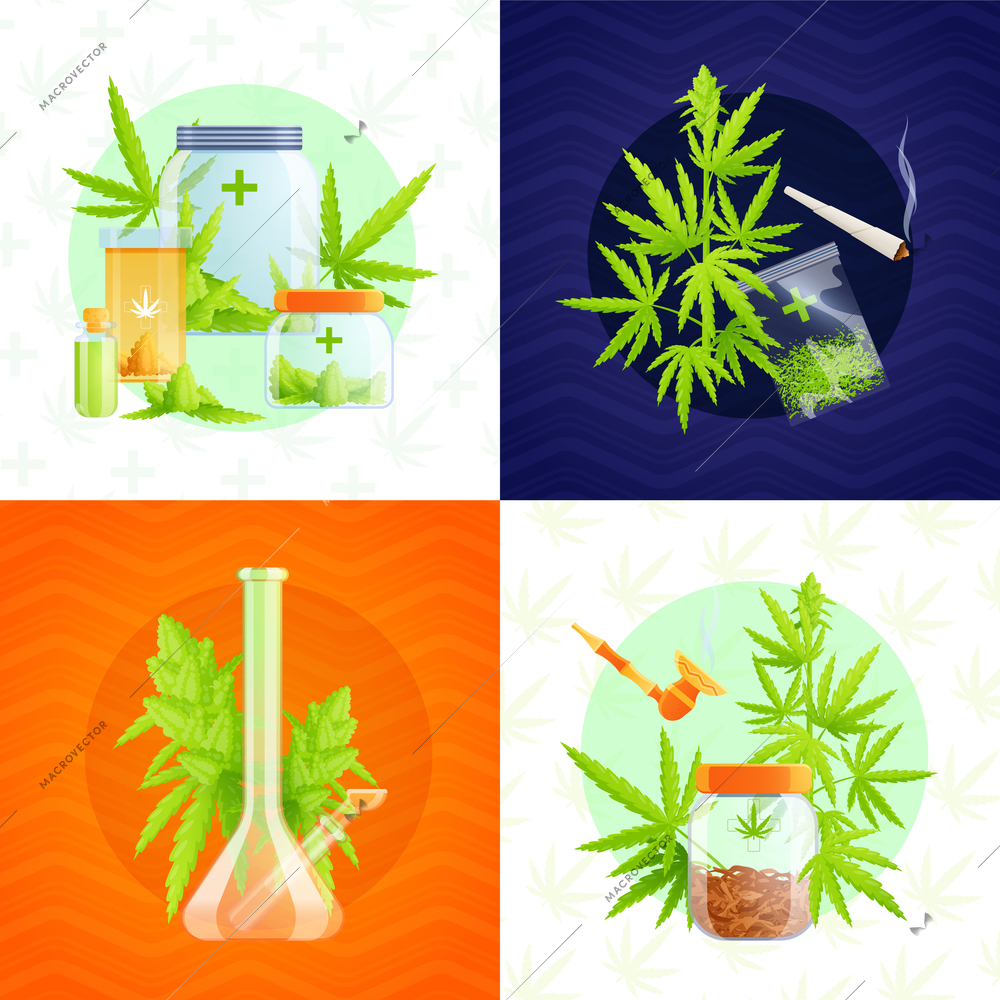 Medical marijuana concept icons set flat isolated vector illustration