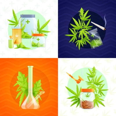 Medical marijuana concept icons set flat isolated vector illustration