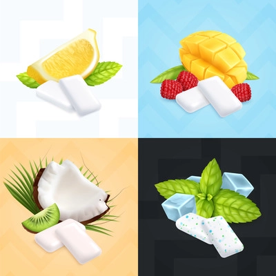 Bubble gum concept icons realistic set with different tastes isolated vector illustration