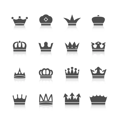 Decorative prince princess king type crowns tattoo authority and supremacy symbols collection black abstract isolated vector illustration