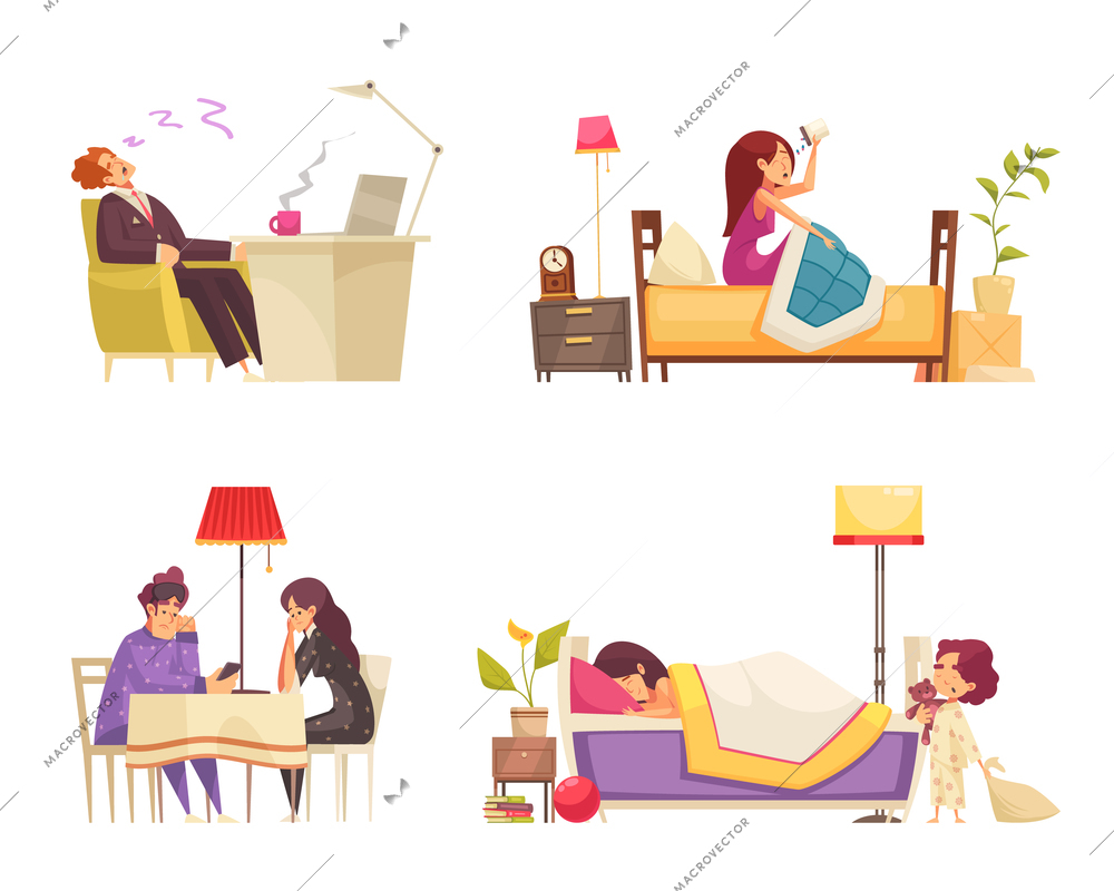 Sleep time set with evening and morning symbols flat vector illustration