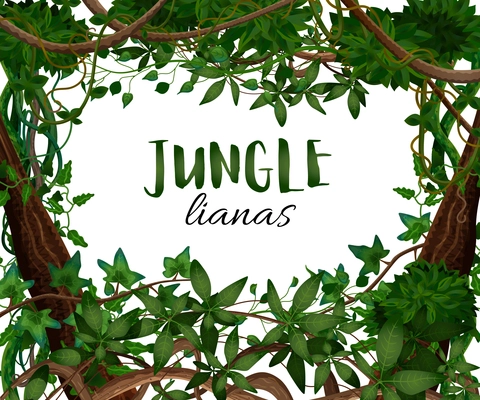 Tropical twining lianas realistic frame with hedera ivy climbing vine exotic plants leaves decorative background vector illustration