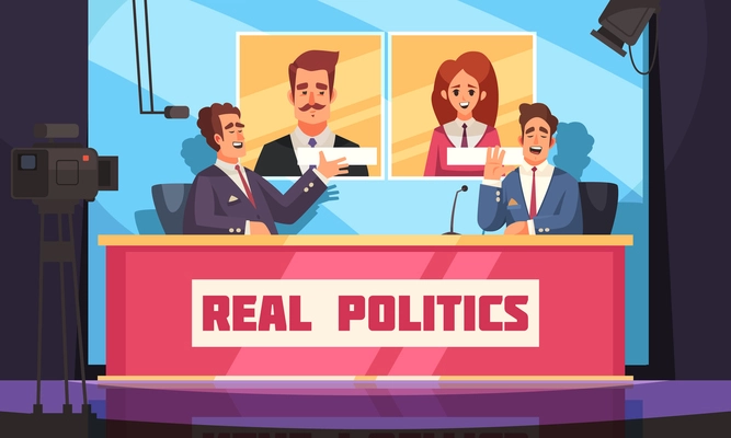 Real politics background with  live interview with politician by journalist and voters vector illustration