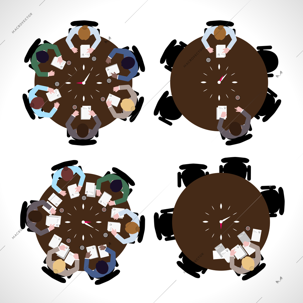 Business people workday on table top view isolated vector illustration