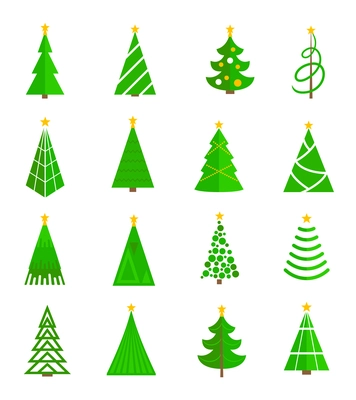 Christmas tree celebration holiday flat icons set isolated vector illustration