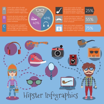 Hipster infographic set with geek accessories and chart vector illustration