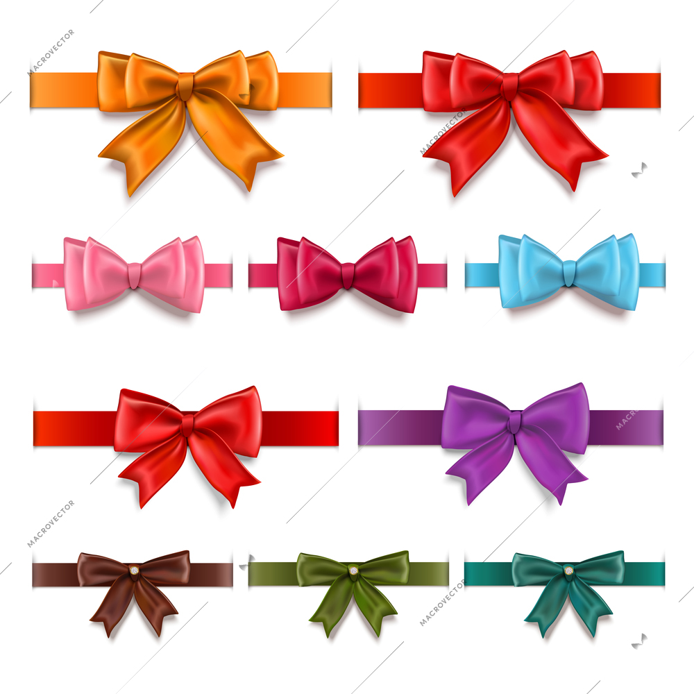 Decorative gift ribbons and bows colored collection isolated vector illustration