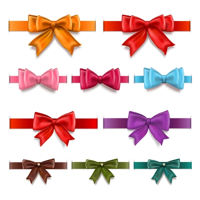 Decorative gift ribbons and bows colored collection isolated vector illustration