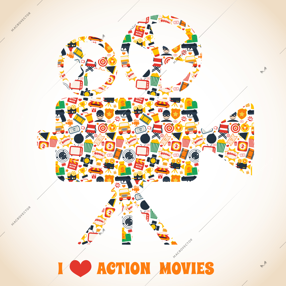 Action movie premiere cinema professional production camera concept vector illustration