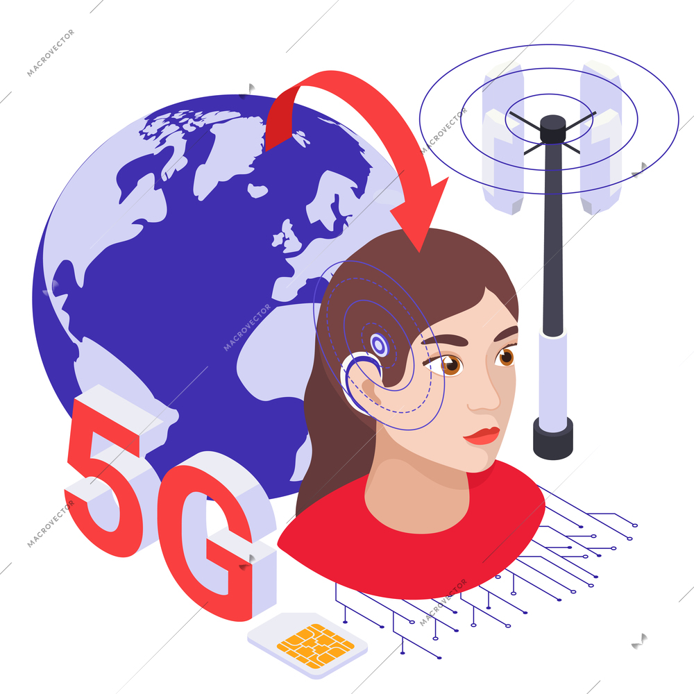 5G remote surgery with a deep brain stimulation chip implant neurological healthcare technologies isometric composition vector illustration