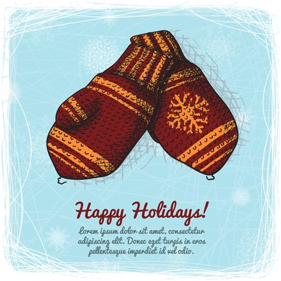 Knitted wool mittens design background vector illustration