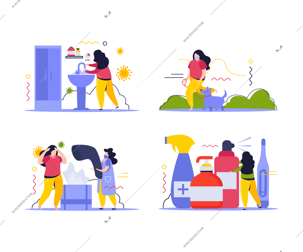 Hygiene concept icons set with soap and spray flat isolated vector illustration