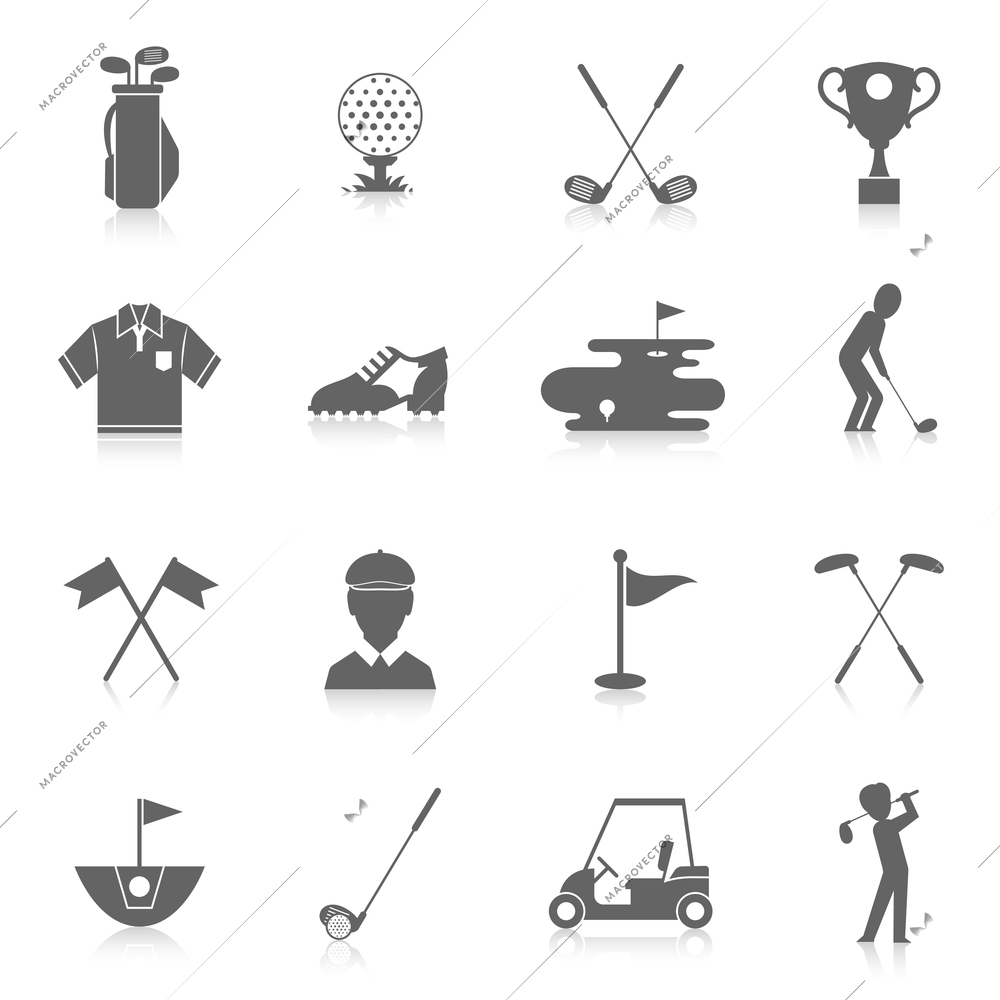 Golf game sport and activity black icons set isolated vector illustration