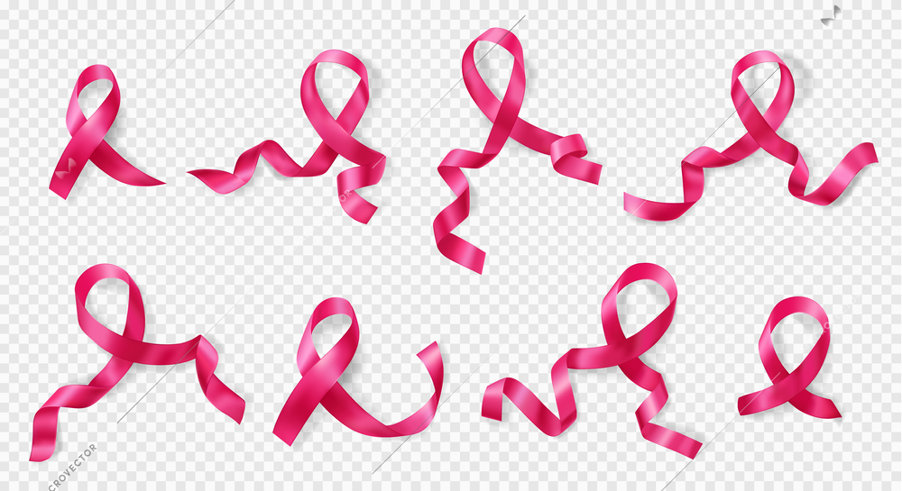 Pink ribbon breast cancer awareness symbol varieties 8 realistic images set transparent background vector illustration