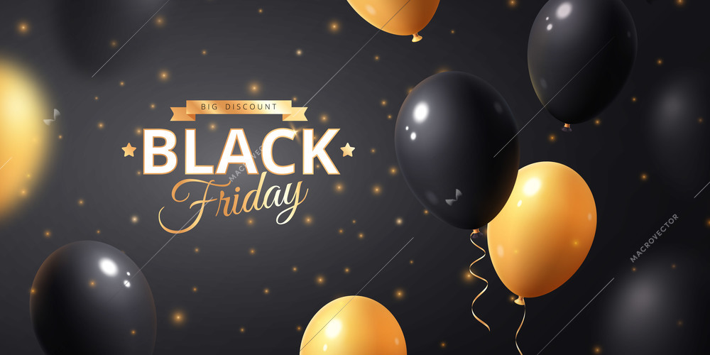 Black friday and cyber monday sale poster with black and yellow balloons vector illustration