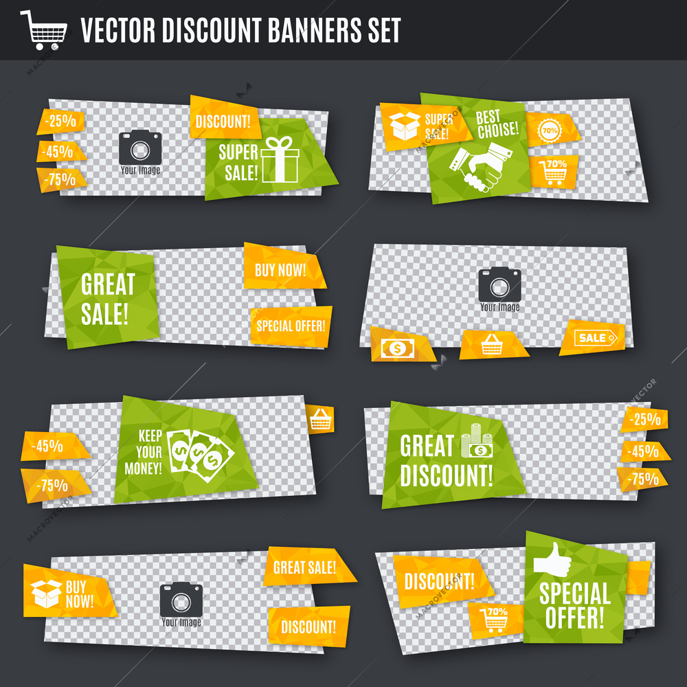 Discount great sale special offer paper banners set isolated vector illustration